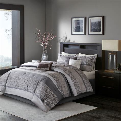 New Queen Size Rhapsody 7 Piece Comforter Set Grey Brown Madison Park