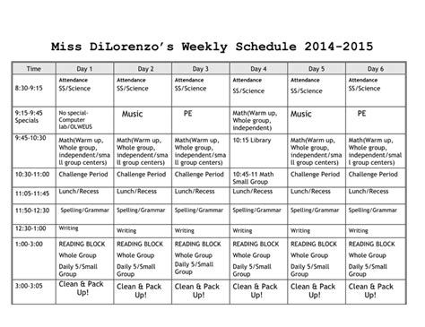 Weekly Class Schedule Form In Word And Pdf Formats