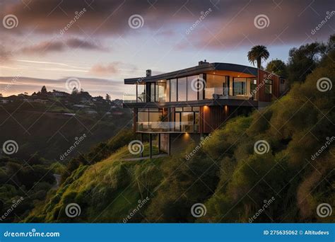 Modern Home Built On Steep Hillside With Stunning Views Of Valley Below