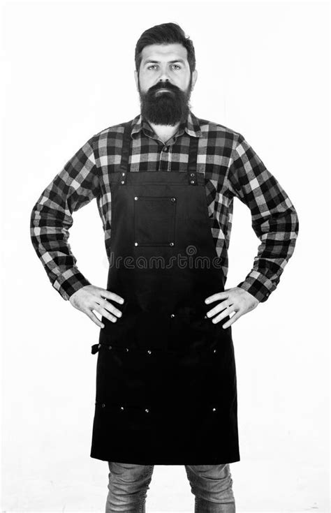 Ready To Cook Bearded Hipster Wear Apron For Barbecue Roasting And Grilling Food Picnic And