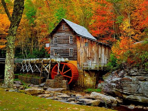 Autumn Mill Forest Colorful Fall Autumn Calmness Lovely Mill