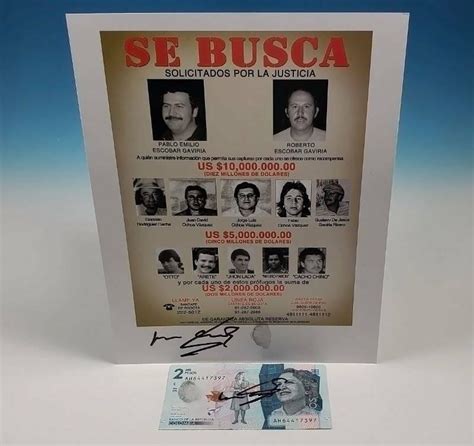 Pablo Escobar Wanted Poster 2000 Pesos Bill Roberto Autograph
