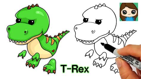 Easy Cute T Rex Drawing Coloring T Rex Dinosaur Stock Illustrations