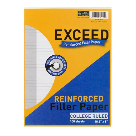 Exceed Reinforced Filler Paper College Ruled 100 Pages 8 X 105