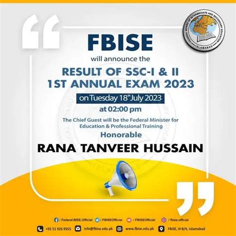 Fbise Islamabad Result Ssc I And Ii 1st Annual Exams Result 2023 Govt