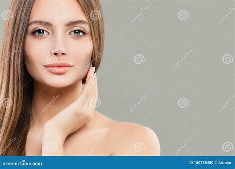 Beautiful Face Closeup Healthy Model Woman With Clear Skin And Healthy Hair Stock Photo Image