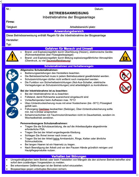 Für die ballungsräume münchen, nürnberg, augsburg, erlangen, fürth, regensburg, würzburg und ingolstadt. Betriebsanweisung Biogasanlage, Inbetriebnahme - Sofort ...