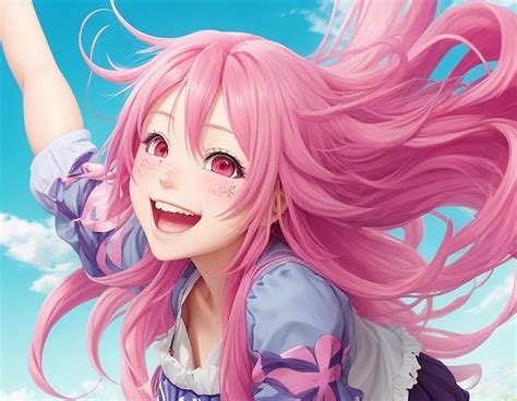 Premium Ai Image A Cheerful And Energetic Anime Girl With Long