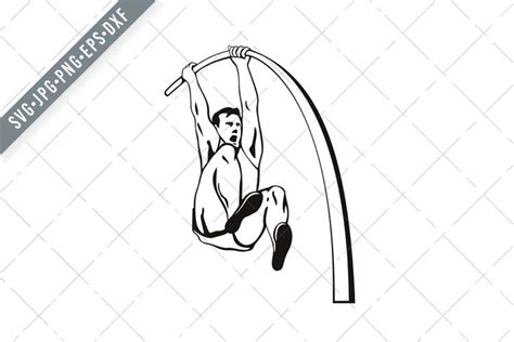 Pole Vaulter With Flexible Pole Jumping Over Bar Pole Svg