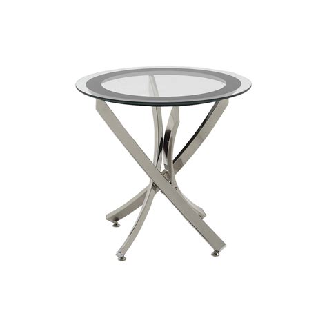 Round Tempered Glass Top End Table With Curved Metal Legs Silver And Clear