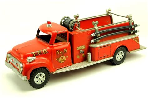 Vintage 1950s Tonka Toys Red Fire Truck Engine 5 Pressed Steel Tonka