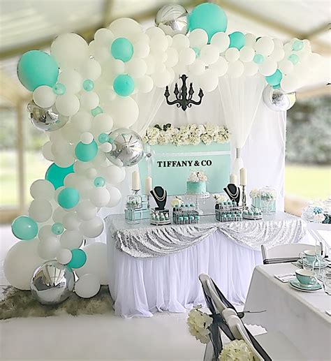 Tiffany And Co Backdrop And Balloon Garlandwhite Tulledessert Table