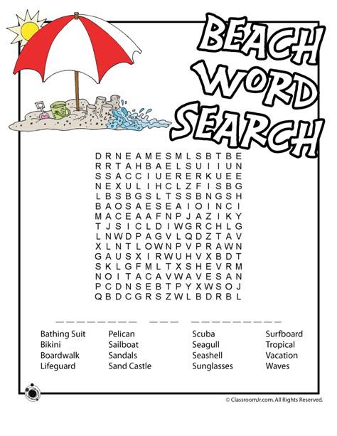 Beach Word Search With Hidden Message Woo Jr Kids