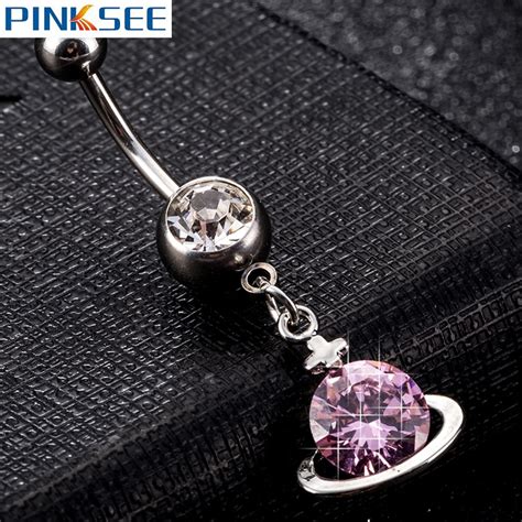 Sexy Medical Steel Cz Zircon Small Cosmic Belly Button Rings For Women