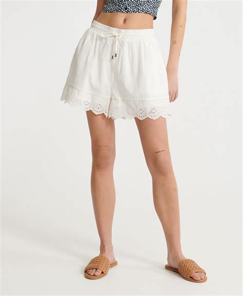 Womens Lace Broderie Shorts In Chalk White Superdry