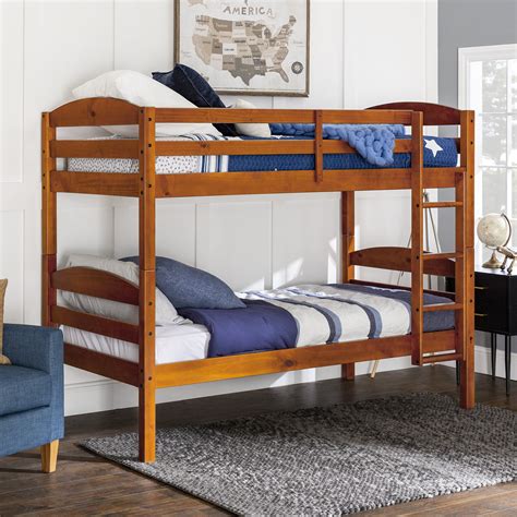 Walker Edison Solid Wood Twin Over Twin Bunk Bed Cherry