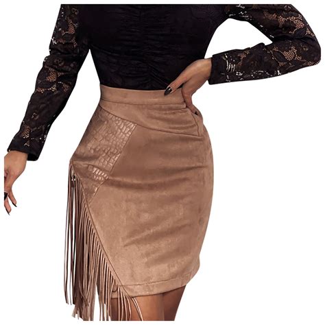 royallovewomen fringed skirt deerskin suede leather skirt stitching high waist sexy short skirt