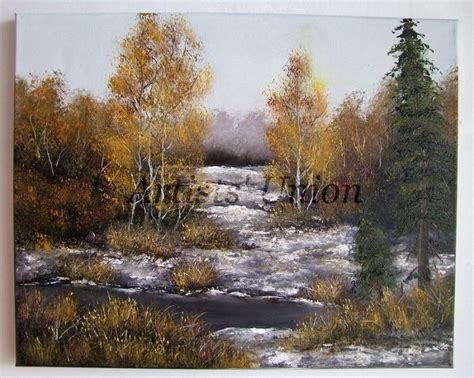 Landscape Original Oil Painting Winter River Forest Snow