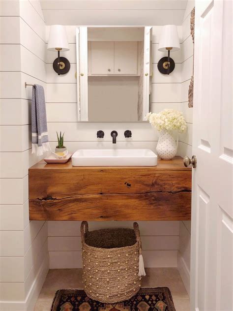 Half Bath Remodel With Floating Vanity And Shiplap Caliber Woodcraft