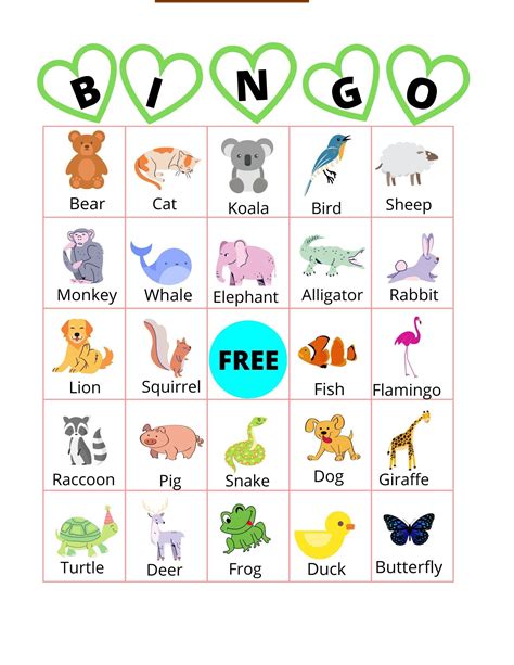 Animal Bingo Game For Children Bingo Calling Cards Bingo Template