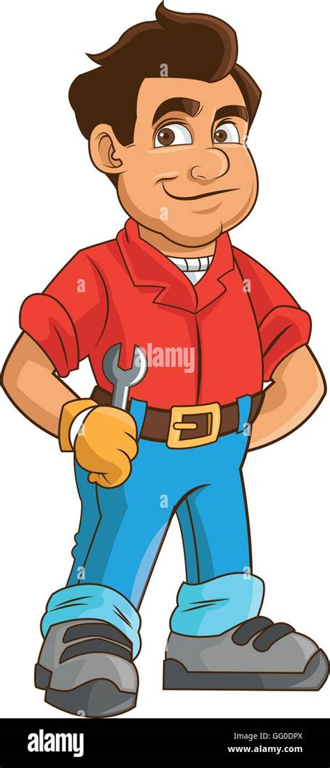 Construction Or Industrial Worker Holding Wrench Icon Stock Vector