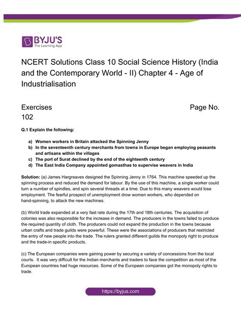 Ncert Solutions For Class 10 History Social Science Chapter 4 The Age