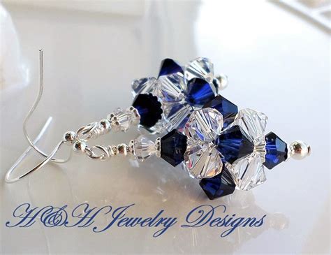 Dark Blue Crystal Earrings Sapphire Earrings Crystal Wedding Etsy