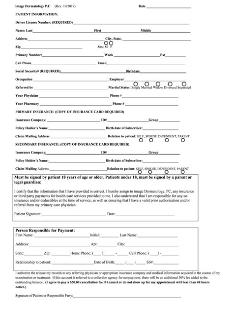 Image Dermatology New Patient Form Packet 2019 2021 Fill