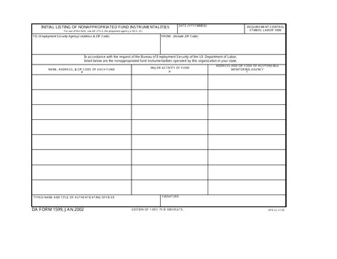 Da Form 1599 Fill Out Sign Online And Download Fillable Pdf
