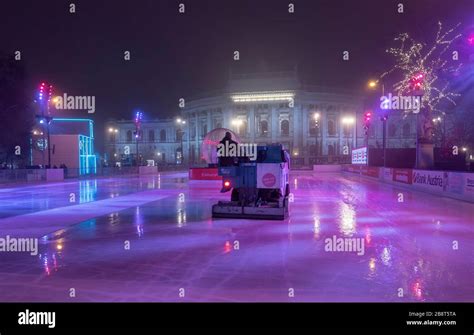 Vienna Austria The Wiener Eistraum Or Ice Rink At Night Front Of The
