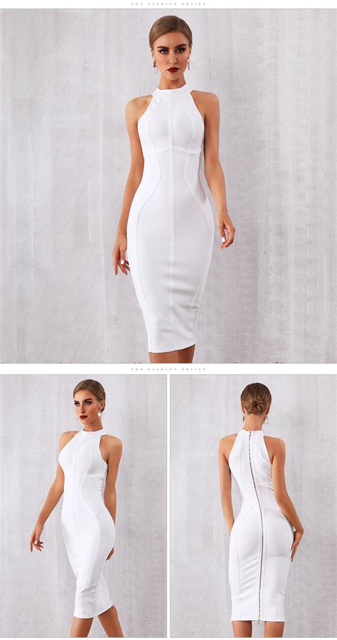 Free Shipping New Summer White Women Bandage Dress Vestidos Elegant Tank Sexy Sleeveless Bodycon
