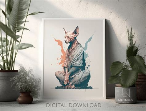 Meditating Sphynx Cat L Mystical Modern Art For Digital Print Etsy