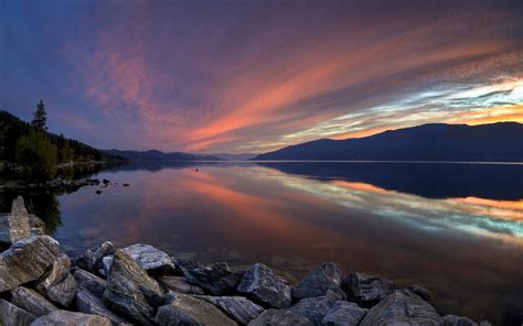 Okanagan Lake Sunset Hd Desktop Wallpaper Widescreen High