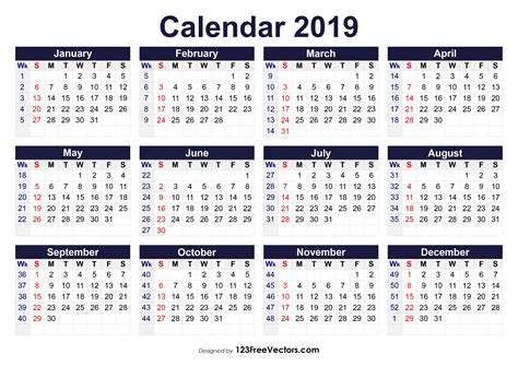 Image Result For 2019 Calendar Weeks Numbered Free Art