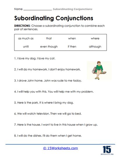Subordinating Conjunctions Worksheets Worksheets