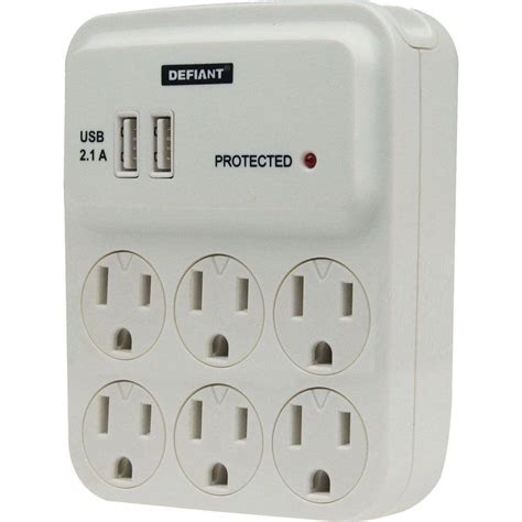 Defiant 6 Outlet Wall Mount Surge Protector With 21 Amp Usb Ct 058b 2
