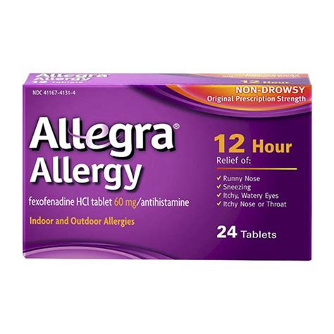 Allegra Allergy Relief 12 Hour Non Drowsy Tablets 24 Ea