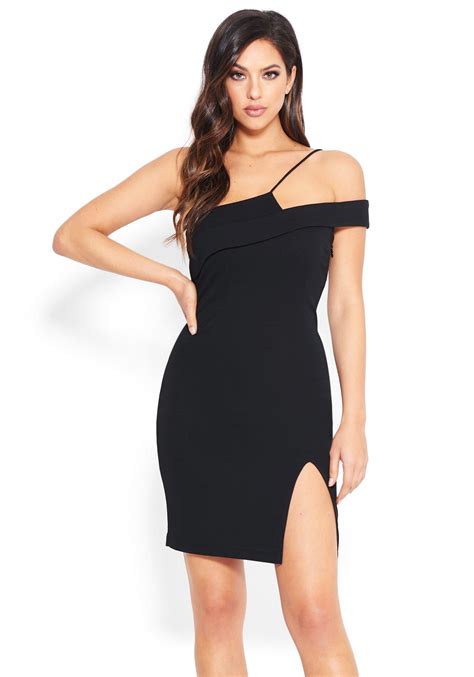 Bebe One Shoulder Slit Mini Dress In Black Lyst