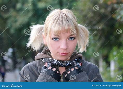 Blonde Girl With Grey Eyes Stock Photo Image Of Grey 12411914