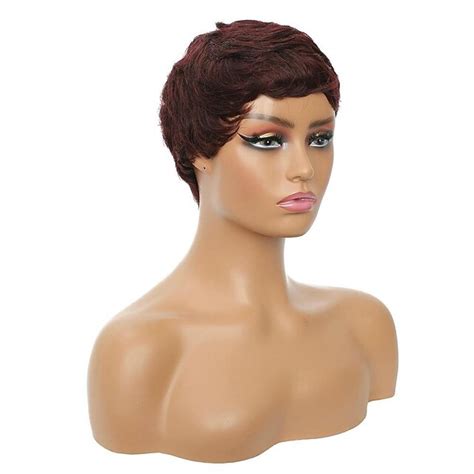 Human Hair Short Wigs Pixie Cut Wigs With Bangs Layered Wavy Wigs For