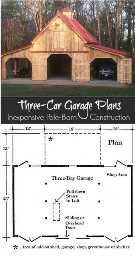 3 Three Bay Car Barn Plans With Lofts Three Different Sets Etsy