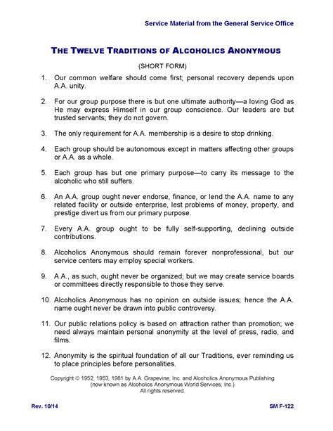 Aa 12 Traditions And 12 Steps Printable Pdf