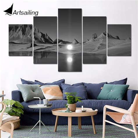 Wall Art Poster Modular Canvas Hd Prints Paintings 5 Pieces Full Moon