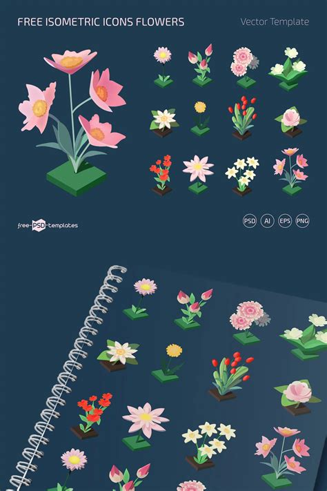 Free Isometric Flowers Icons Vector Set In Psd Ai Eps And Png