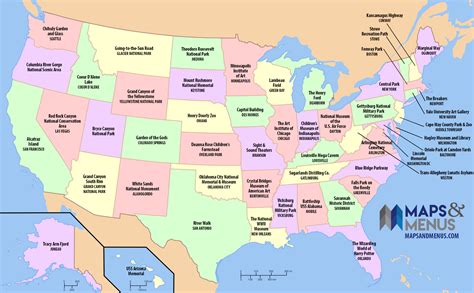Une Carte Avec Lattraction La Plus Populaire De Chaque État Américain