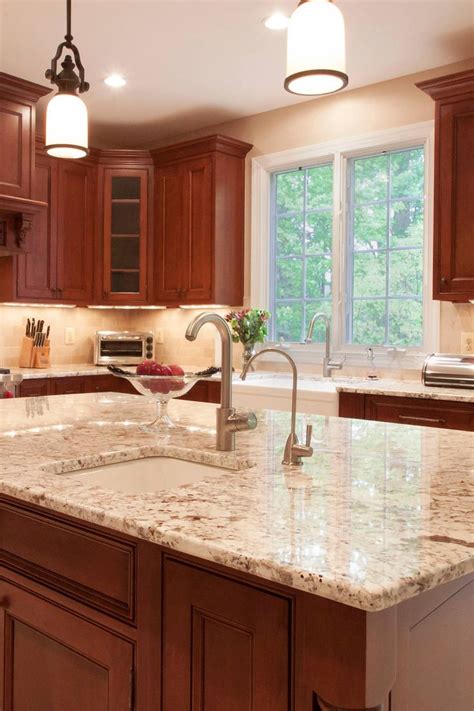 Dark Cherry Cabinets Tumbled Limestone Backsplash Sienna Bordeaux