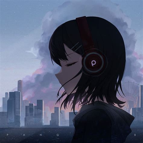 Download Wallpaper 1280x1280 Girl Headphones Music Anime Art Ipad