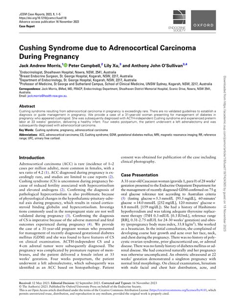 Pdf Cushing Syndrome Due To Adrenocortical Carcinoma During Pregnancy
