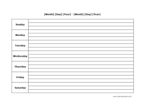 Bi Weekly Calendar Template