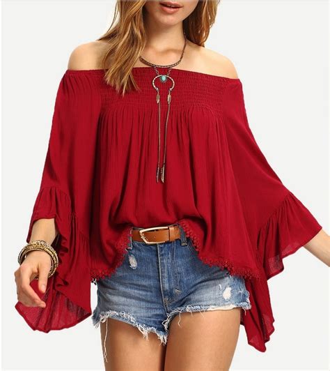 Buy 2018 Sexy Red Off Shoulder Tops Spring Summer Strapless Women Blouse